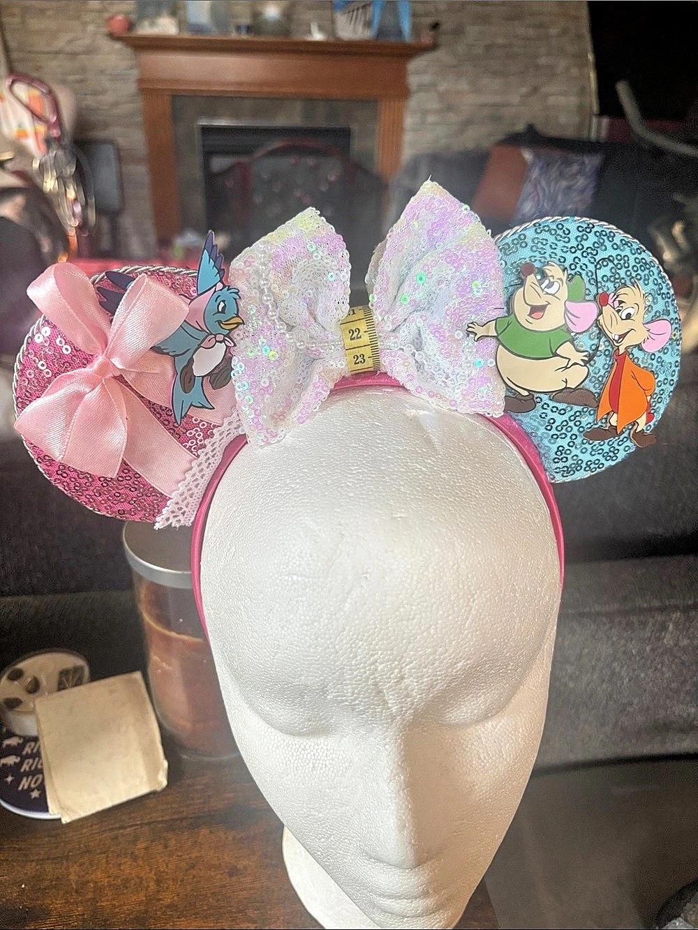 Cinderella Disney  ears Sequin Character Ears Headband in Pink & Blue Like New